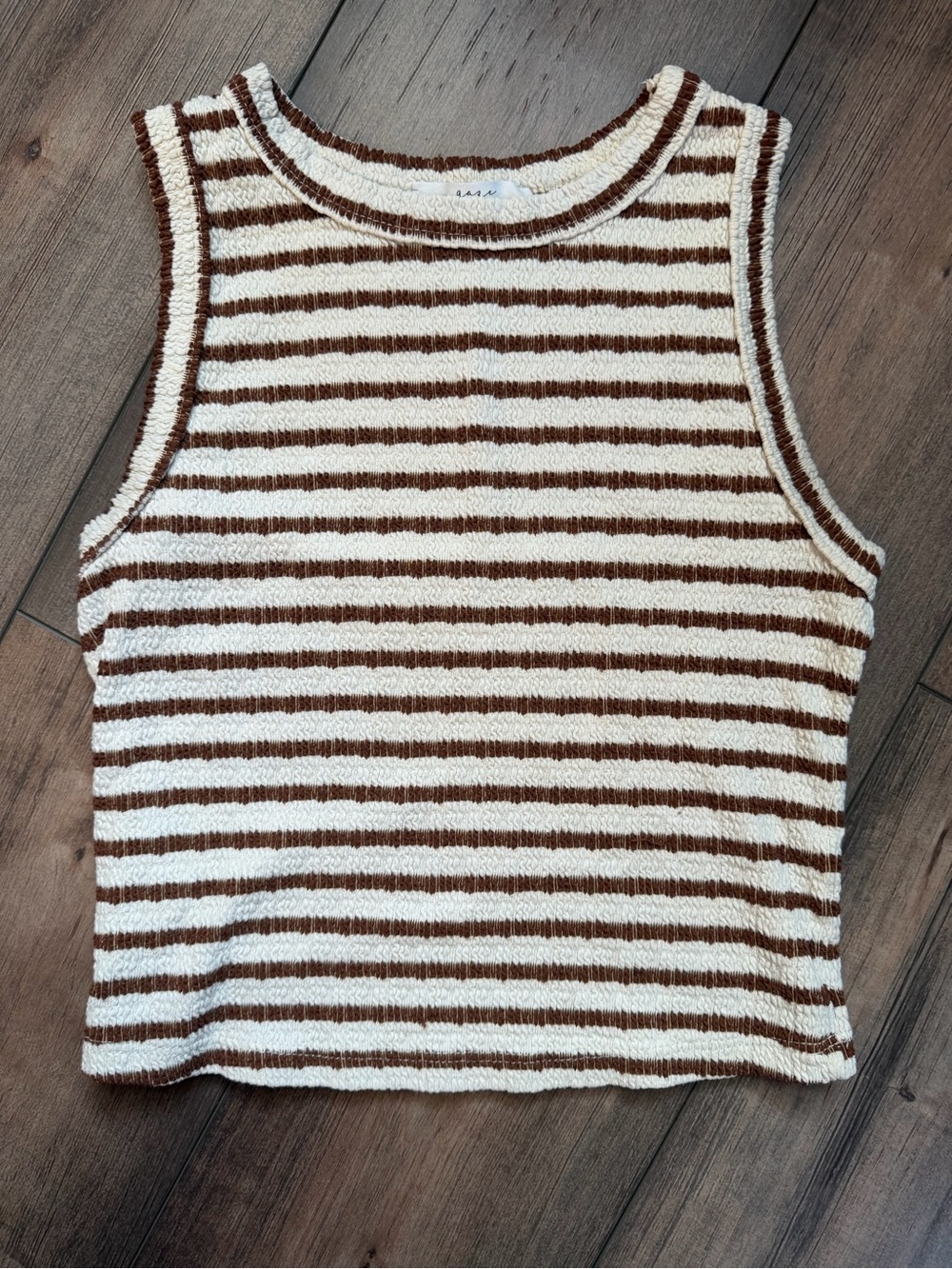 gaze Striped Knit Tank Top in Cream and Brown